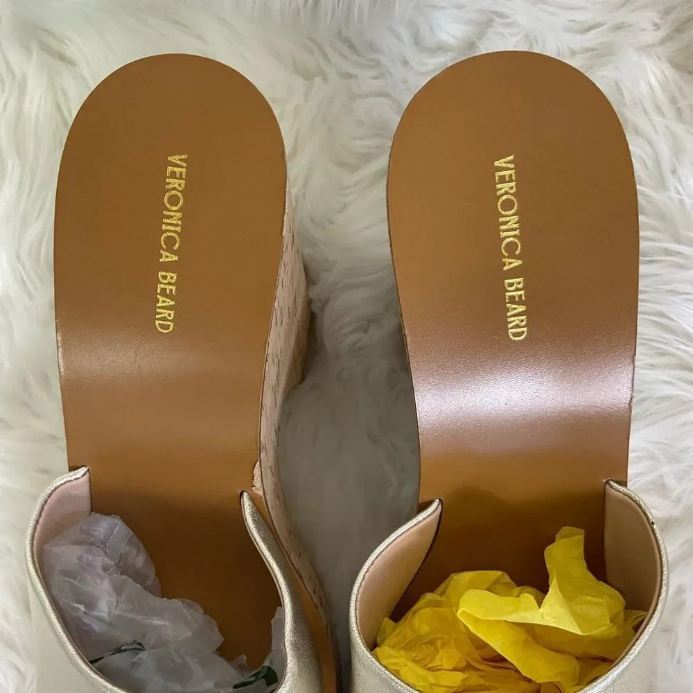 NEW Veronica Beard Gold Paulita Metallic Leather Wedge Sandals Size 10 M